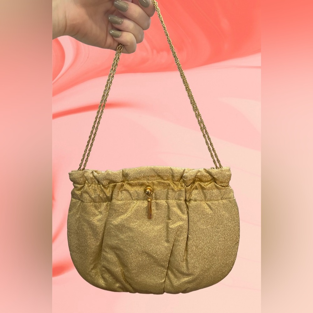 VTG Morris Moskowitz MM Gold Evening Clutch  With Tension Closure And Gold Chain